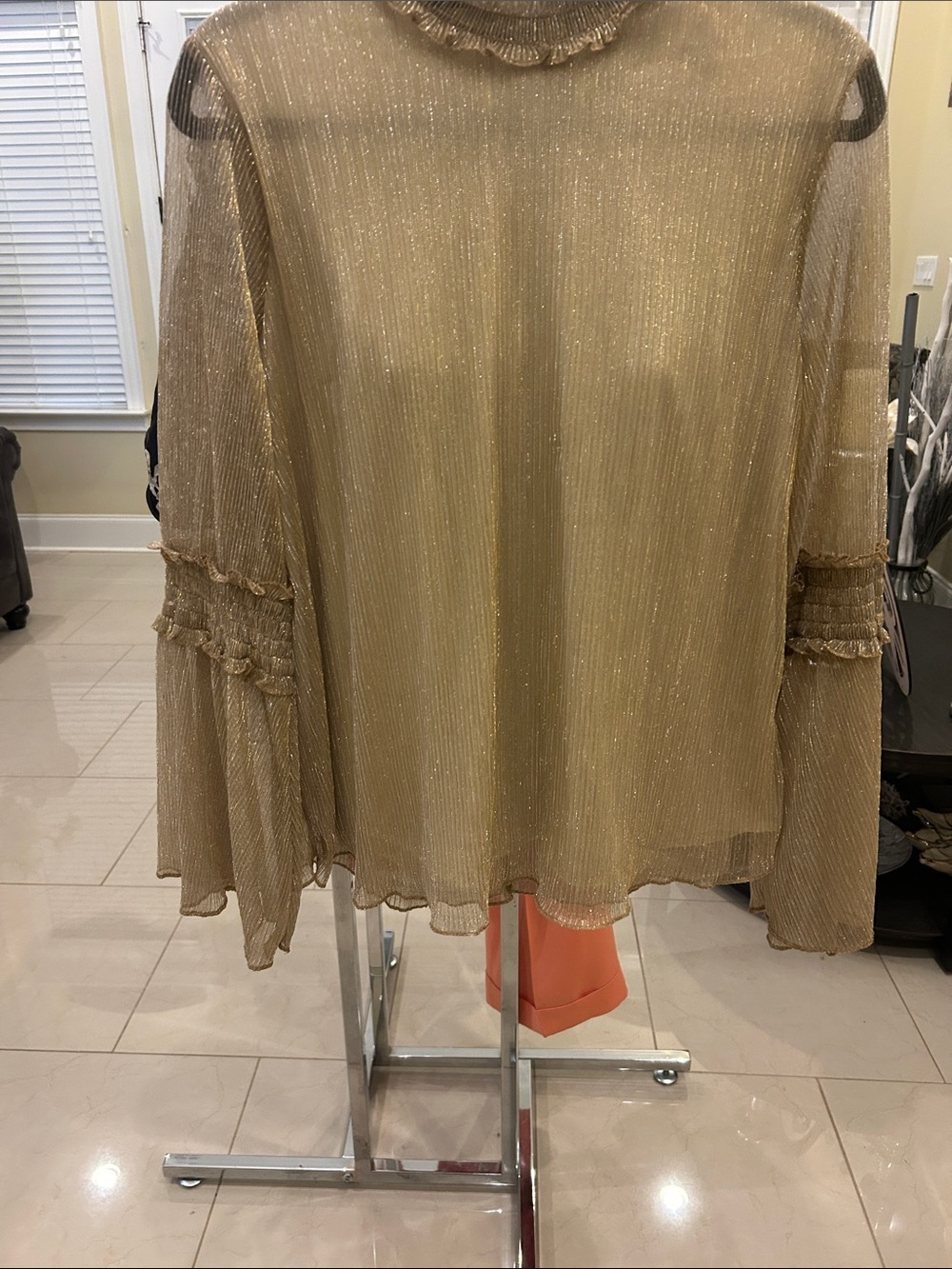 Cato Gold Sheer Ruffle Bell Sleeve Blouse